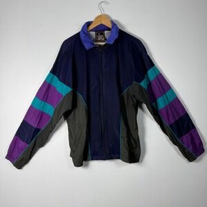 90s Vintage USA Olympic Mens Large Windbreaker Jacket Purple Navy Colorblock